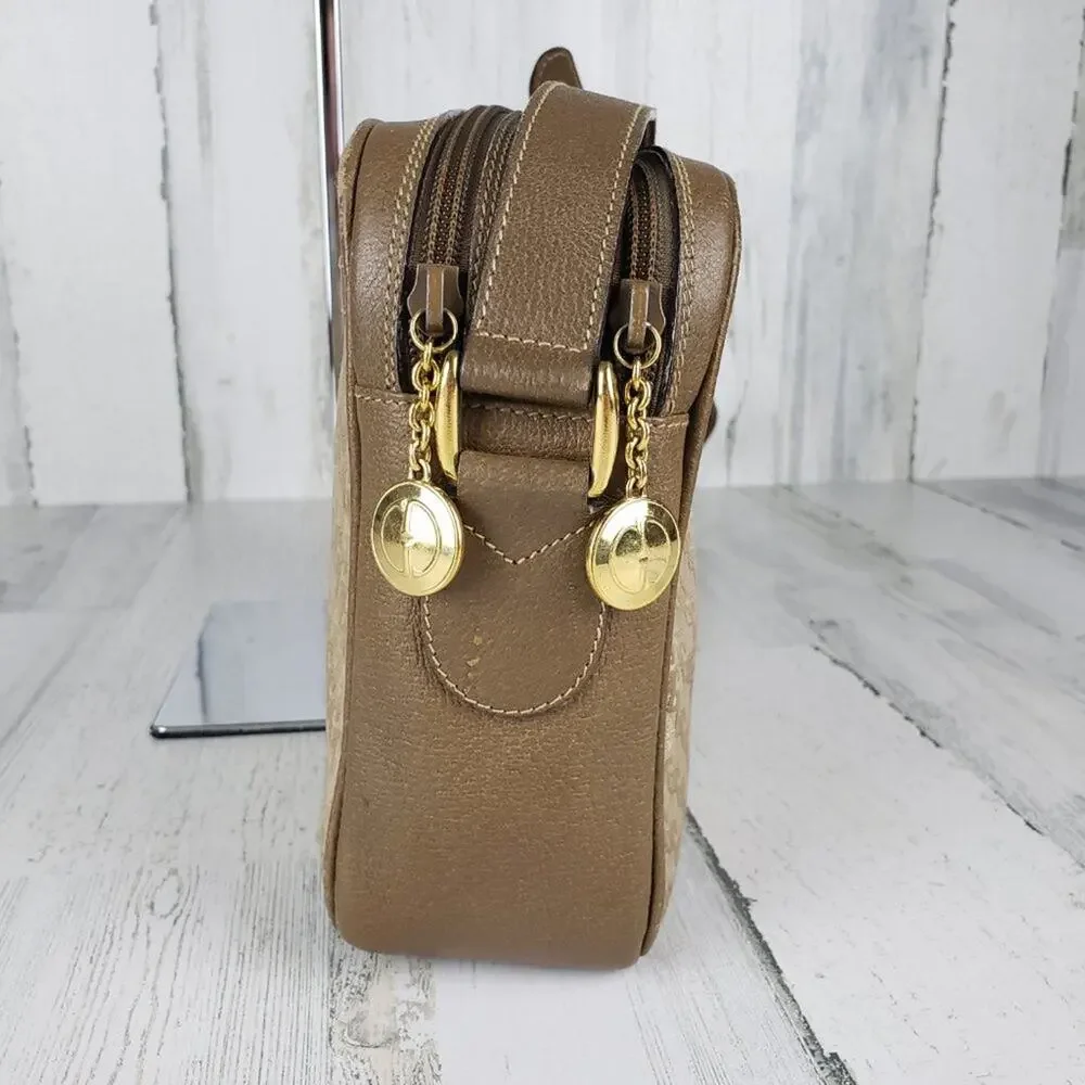 Gucci Brown Canvas Jacquard & Leather Shoulder Bag Retro Print Camera Bag
